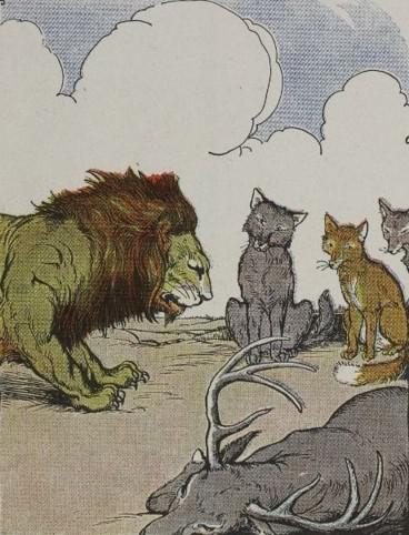 An illustration for the story The Lion's Share by the author Aesop